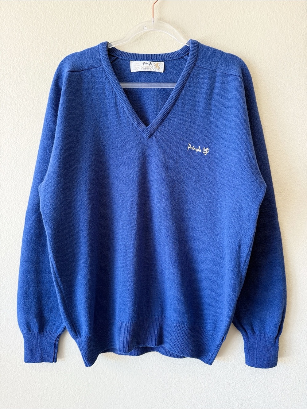 Pringle of Scotland Blue V-Neck Pure New Wool Sweater Made in Scotland